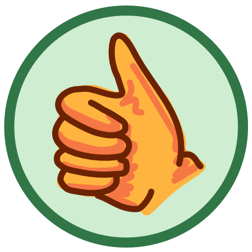 A light green circle with a yellow thumbs up on it. The image has dark line art. 